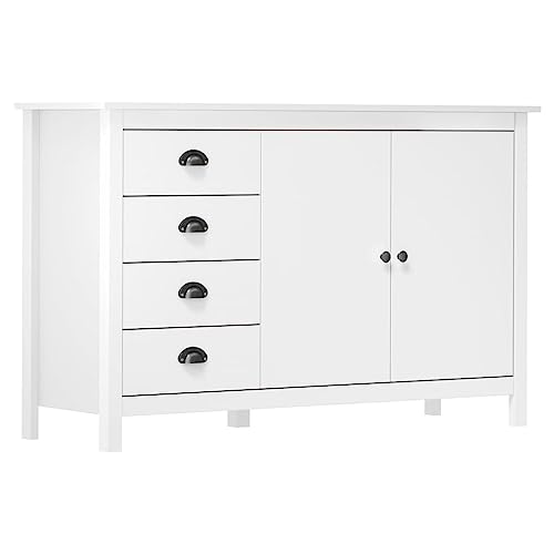 vidaXL Buffet Armoire Latérale Meuble de Rangment avec 4 Tiroirs et 2 Portes Maison Intérieur Blanc 130x40x80 cm Bois de Pin Solide