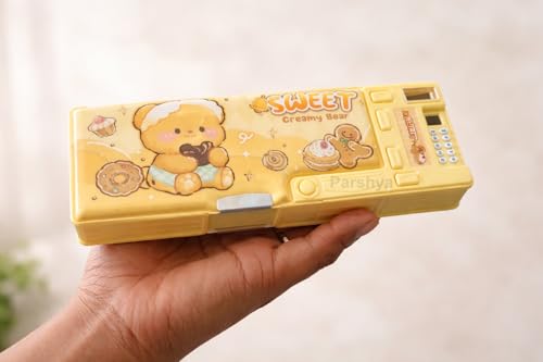 Image of KiddieWorld Cute Cartoon Pencil Box for Kids | All-in-One Stationery Box with Calculator, Sharpener & Writing Pad | Large Capacity Plastic Pencil Case for School Boys & Girls