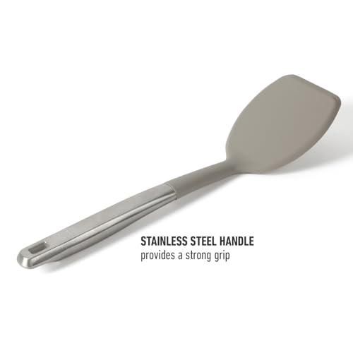 Image of Calphalon Prime Solid Turner, Cooking Spatula, Kitchen Spatula, Stainless Steel Turner with Taupe Silicone Head High-Heat Resistant for Nonstick Cookware, Ergonomic Handle for Easy Turning