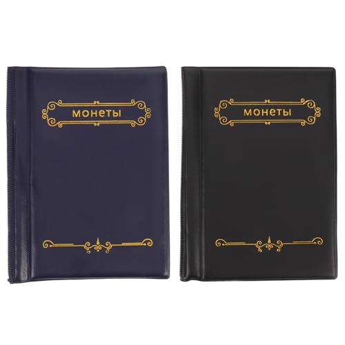 Healeved Álbum para Monedas de Colección 2 Unidades Negro y Azul 120 Bolsillos para Monedas de 28 MM Estuche Organizador Delgado para Guardar y Transportar