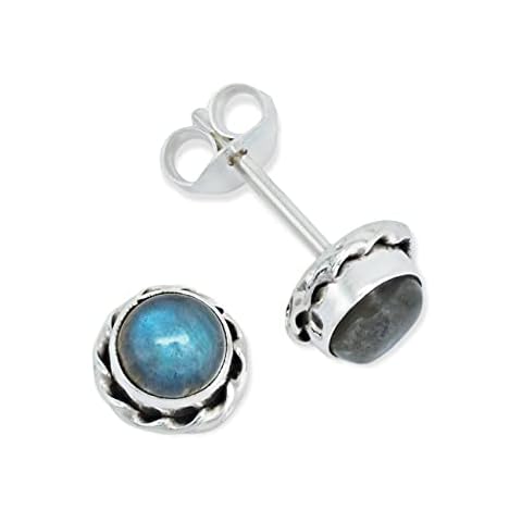 Pendientes de botón 925 Plata Labradorita verde azul Cover
