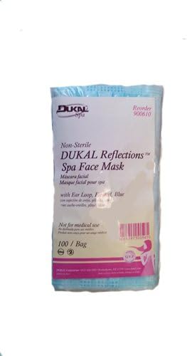 Dukal Reflections Spa Face Mask with Ear Loop, Pleated, Blue. 600 Masks