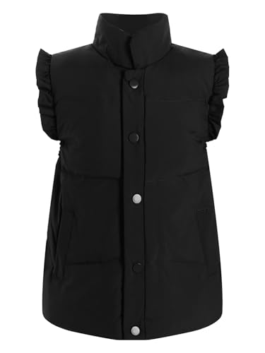 Kids Girls Padded Vest Puffer Coat Mock Neck Ruffled Cuffs Sleeveless Jacket Overcoat Casual Thermal Outerwear