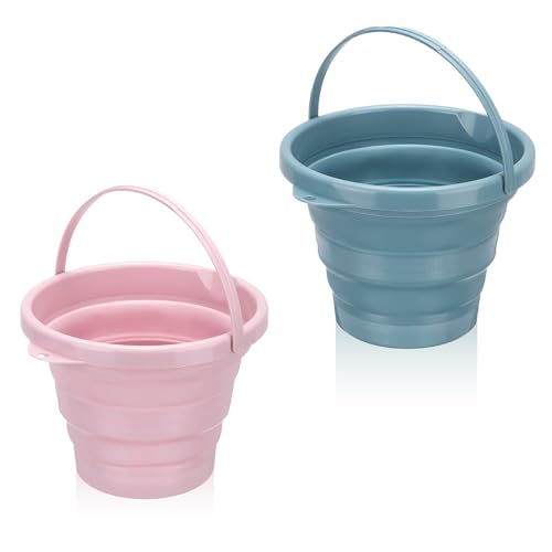 HSUYUN Faltbarer Eimer Kinder Strand, 2 Stück 3L Faltbarer Sandeimer, Faltbar Eimer 3L, in Rosa und Blau Kinder Strandeimer für Draußen, für Strand, Camping, Park