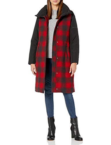 Pendleton Outerwear Women's Quebec Cascade Waterproof Breathable Wool Walking Coat, RED Buffalo Ombre/Black, S