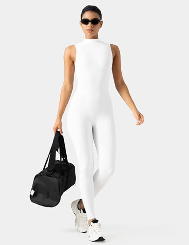 Image of speerise Women Sleeveless Turtleneck One Piece Romper for Yoga Workout Jumpsuit with Tummy Control Bodysuit