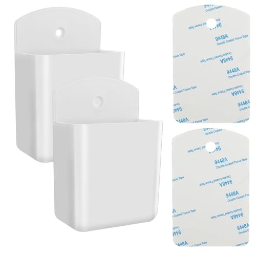 Prasacco Lot de 2 supports de télécommande autocollants - Support mural pour télécommande - Boîte de rangement murale en plastique blanc pour la maison, le bureau,...