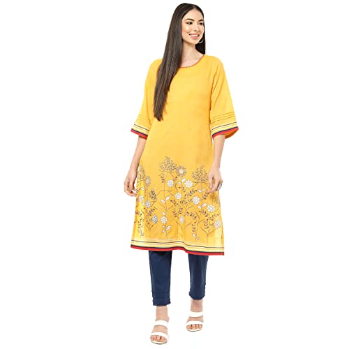 Image of Mustard Art Silk Straight Kurta