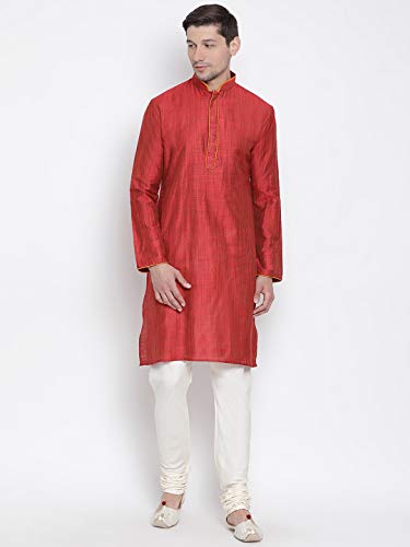 Image of VASTRAMAY Men's Beige Cotton Kurta and Pyjama Set