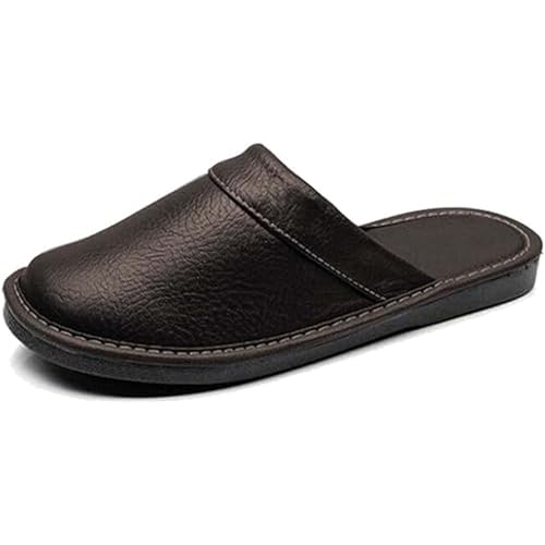 Men's Leather Closed-Toe Slippers Casual Couple Home Indoor Breathable Anti-Slip Sandals