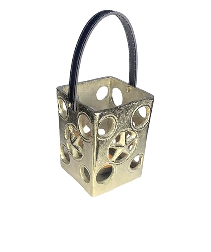 Metalarto Handmade Aluminium Casted Silver Wave Hurricane Candle and Tlight Holder for Christmas Home Decorative Hanging and Table top Candle with Leather Belt