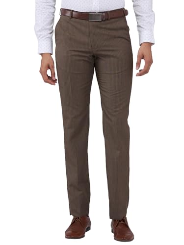 Image of Park Avenue Men Regular Fit Stripe Pattern Poly Viscose Blend Flat Front Formal Trouser