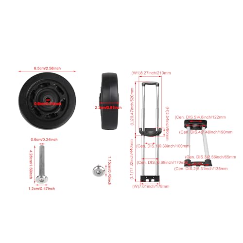 RDEXP 20" Travel Luggage Telescopic Handle Replacement Parts Set with 65mm Dia Wheels3