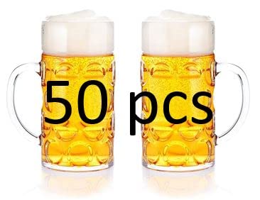 16oz Clear Plastic Beer Mug with Handle PACK OF 50, Reusable, Dishwasher Safe, Plastic for Indoor/Outdoor Use