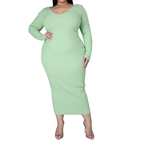 Image of Women's Plus Size Sexy Long Sleeve Maxi Sweater Off Shoulder Knit Dress