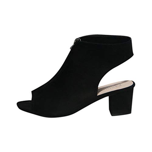 TRENDINAO Women's Chunky Heel Peep Toe Boots,Fashion Slingback Sandals Low Heeled Block Booties Summer Suede Shoes