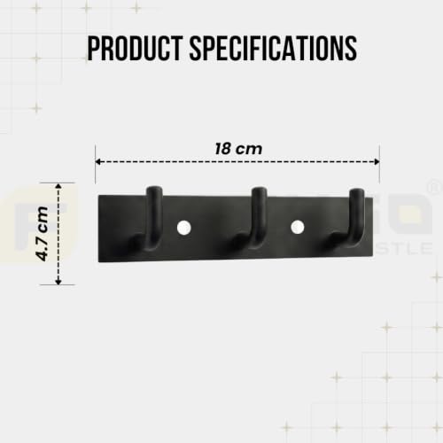 Image of Stainless Steel 3 Hook Cloth Hanger for Door /Dress Hanger Wall Mount /Bathroom Hooks for Hanging Clothes (Black) Pack of 2-| 3 Years Warranty |