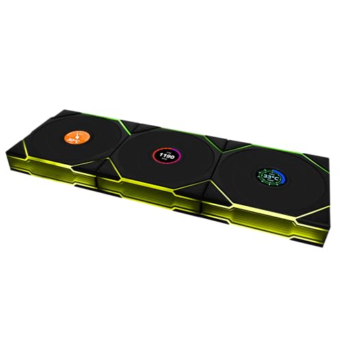 Image of Lian Li UNI Fan TL LCD Wireless 120-Triple Pack-2.4 GHz Wireless Signal ARGB Fan-Infinity Mirror-Daisy-Chain Design-Customizable Lighting Effects-Controller Included & Required - Black (12TLLCD1W3B)
