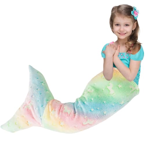 Kids Mermaid Tail Blanket, Luminous Mermaid Sleeping Bag, Flannel Mermaid Tails for Girls 3 to 6 Years All Seasons (Style 1)