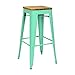 Vaukura Taburete Alto Oliix - Taburete Industrial Metálico Asiento Madera (Verde Menta)
