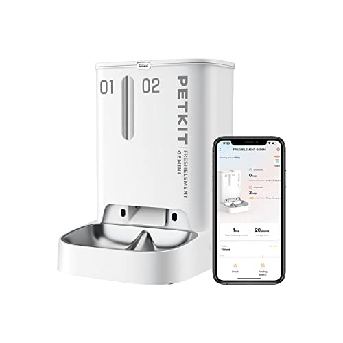 PETKIT Comedero Automático para Gatos, Alimentador de Gatos Cronometrado, Tolvas Dobles, 5L, Compatible con 2.4G WiFi 2 31ziejDWc4L