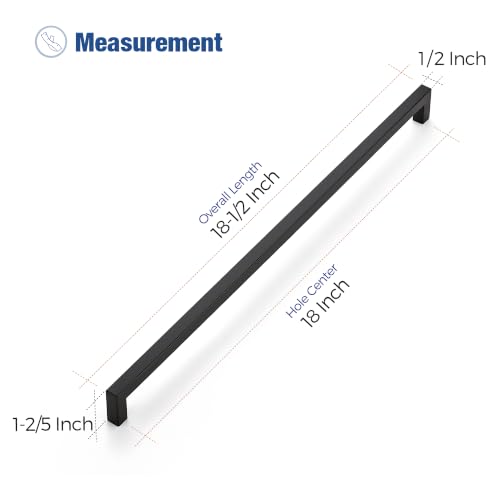 Image of Ravinte 5 Pack Kitchen Matte Black Cabinet Handles 18 Inch Hole Center Stainless Steel Square Cabinet Pulls for Dresser Drawer Cupboard Handles with Screwdriver