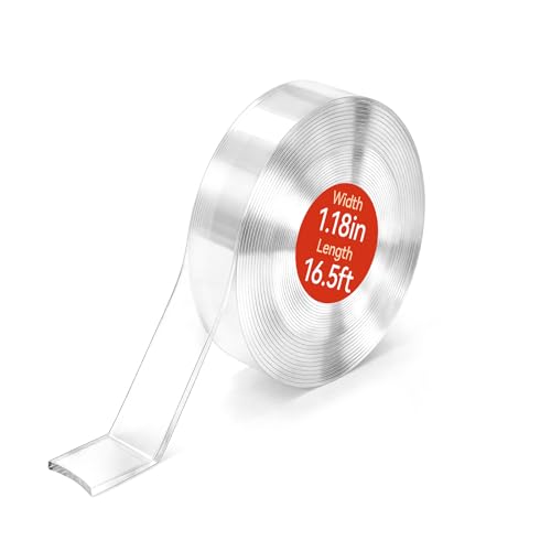 Image of Comix Double Sided Tape Heavy Duty, 1.18 inch x 197 inch(16.4ft), Removable Washable Nano Tape, Residue-Free, Multipurpose Reusable Gel Mounting Tape, 1 Roll
