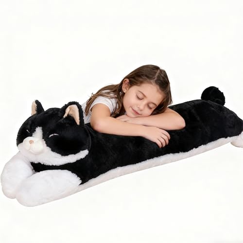 Image of 32 inch Large Stuffed Animal Cat Plush Toy, Big Long Cat Stuffed Animal Body Pillow, Black & White Kitty Stuffy Plushie Gift for Kids Boys Girls, Birthday