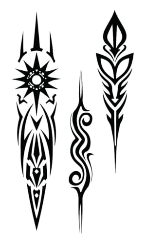 Tribal Style Temporary Tattoo Set, Black Geometric Patterns, 2.35 Inch Vertical Designs, 9 Sheet Decorative Body Art Collection