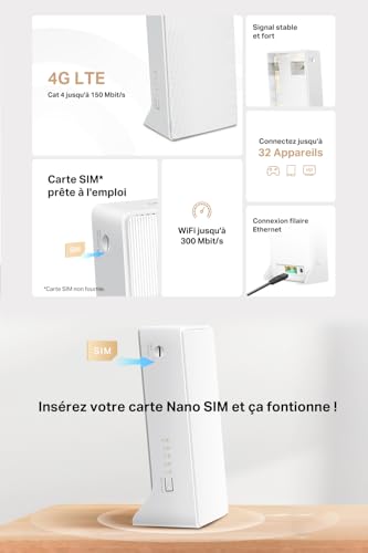 Mercusys MB110-4G Routeur 4G LTE Débit Jusqu’à 150 Mbps, WiFi 300 Mbps en 2.4 Ghz, Cartes SIM Nano de Multi-Opérateurs, 2 Port LAN/WAN, Jusqu’à 32 Appareils, Mode routeur, idéal Maison/Camping – vue 4