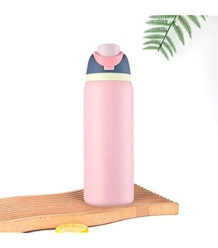 Image of FreeSip Gym Water Bottle with Straw & Chug Lid - Leak Proof Push Button Opening, BPA Free, Large Capacity Sports Bottle with Carry Handle (Light Pink, 960 ML)