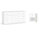 Home Square 2 Piece Modern Wood Dresser and Nightstand Bedroom Set in White