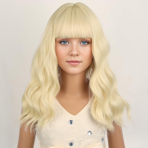 Image of PATTNIUM Kids Blonde Wig for Girls Child Short Light Blonde Wig with Bangs Children Blonde Bob Wigs Synthetic Wigs
