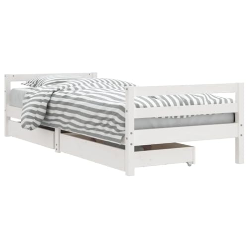 vidaXL Cadre de Lit pour Enfants avec Tiroirs, Lit Simple avec Tête de Lit et Pied de Lit, Meuble de Chambre, Scandinave, Blanc 90x190 cm Bois Pin Massif