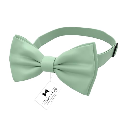 Adam Young Boy's Green Fern Bow Tie Pre-Tied Style Formal Satin Classic Bowtie for Tuxedo Faux Silk (Medium, Deep Sage)2
