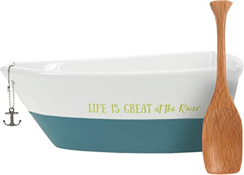 Life Is Great At The River - Boat Shaped Dip Serving Bowl With Bamboo Scoop And Removable Anchor Keychain by Pavilion Gift Company - Used condition - US$13.05