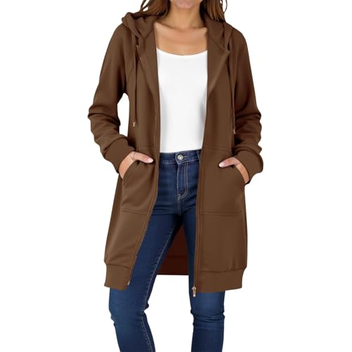 Sweat Zippé Femme - Sweat Long à Capuche en Polaire à Manches Longues Légère Décontractée Comfortable avec Poches Veste Chic et Elegant Sportswear...