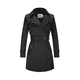 FARVALUE Women's Double Breasted Trench Coat Water Resistant Classic Belted Lapel Overcoat Large, Bl