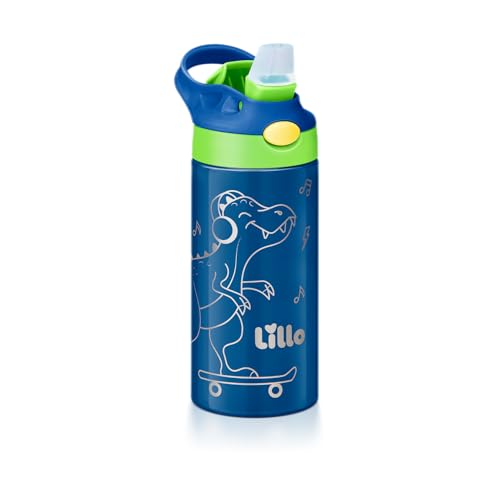 Garrafa Infantil de Inox Dinossauro com bebedor silicone 350 ml Lillo