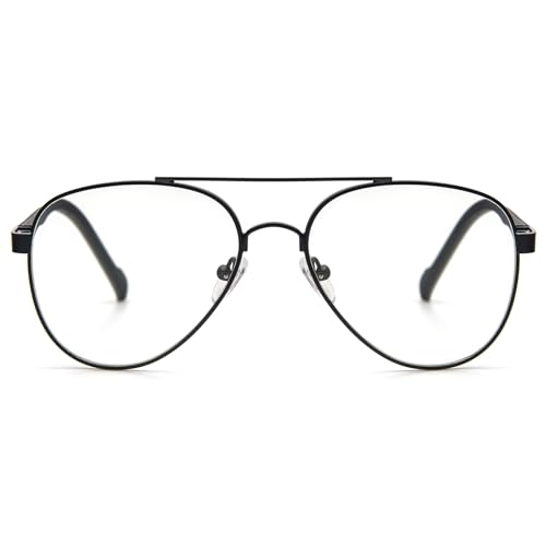 KoKoBin Óculos de leitura vintage com moldura de metal, design de aviador, armação de sapo, antiazul, luz azul, para mulher e homem, óculos de leitura, Preto