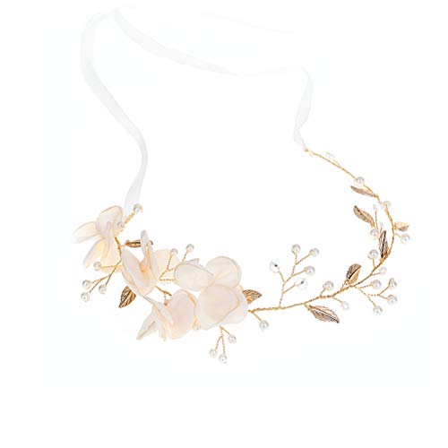 Diadema nupcial Headpiece con la tela de la cinta flores perlas novia hecha a mano de dama de honor tocado de la boda baile accesorios