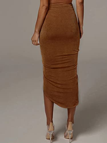 Bodycon Mini Skirt Brown Hip Scarf Wrap Westlake for Women (S 4-6)3