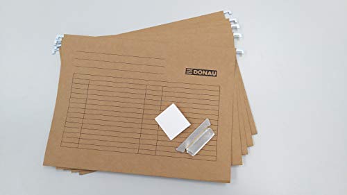 DONAU 7410905-02 Hängemappe | Aus Recycling-Karton 230 GSM für DIN A4 Seitlich offen Farbe: Braun| 5er Packung| auswechselbarem Blanko-Schildchen| ideal für Büro und Schule und der Behörde|Grünen Punk