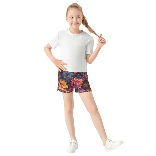 Girls Athletic Shorts Colorful Succulents Floral Print Youth Summer Casual Pajama Sleep Shorts with Pockets, X-Small2