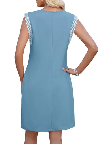 Image of WEACZZY Summer Dresses for Women 2026 Casual Crewneck Fit Beach Vacation Dress Sleeveless Loose Sundress with Pockets