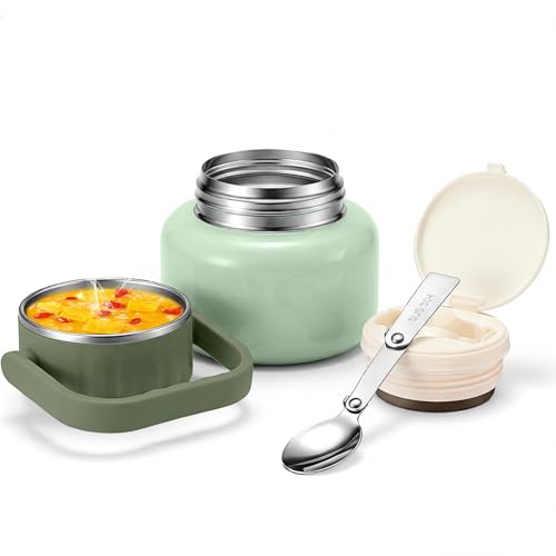 Image of Soup Thermo for Hot Food, 16.9 oz Vacuum Insulated Food Jar with 316 Stainless Steel Interior, Spoon, Bowl Lid & Non-Slip Base for School Office