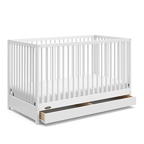 Image of Graco Teddi 5-in-1 Convertible Crib with Drawer (White) – GREENGUARD Gold Certified, Crib with Drawer Combo, Full-Size Nursery Storage Drawer, Converts to Toddler Bed, Daybed and Full-Size Bed