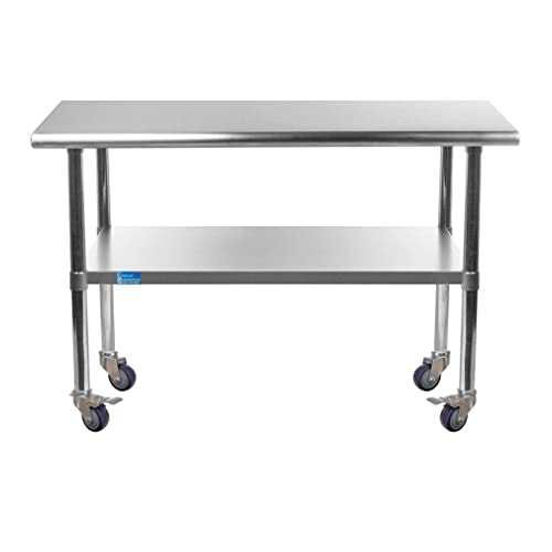 Amgood 24" X 48" Stainless Steel Work Table With Under-Shelf & 4 Wheels | Laundry Garage Utility Bench | Prep Worktable | Kitchen Island Food Prep | Nsf Certified #TOP28