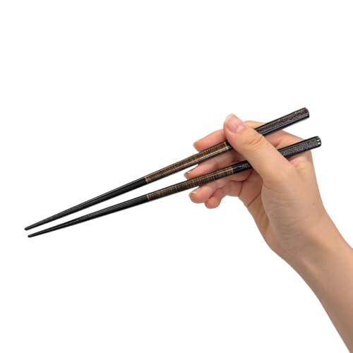 【食洗器対応箸(至高)】 天然木 日本製 おはし 高級 和柄 モダン 木箸 箸 すべり止め 家庭用 (波紋 男性用 黒/23p)