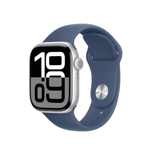 Apple Watch Series 10 GPS Smartwatch con Caja de Aluminio Plata de 42 mm y Correa Deportiva Azul Denim - Talla S/M. Monitor de entreno, App ECG, Pantalla Retina Siempre Activa